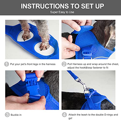 Fida Comfy Dog Harness with Leash, Soft Puppy Vest Escape Proof, Breathable Lightweight Soft Mesh, Adjustable Reflective Step-in Harness for Cat & Extra-Small Pet (XS, Blue) - color: Blue, size: XS (Neck:12.2"-13"; Girth:14.2"-16.1")
