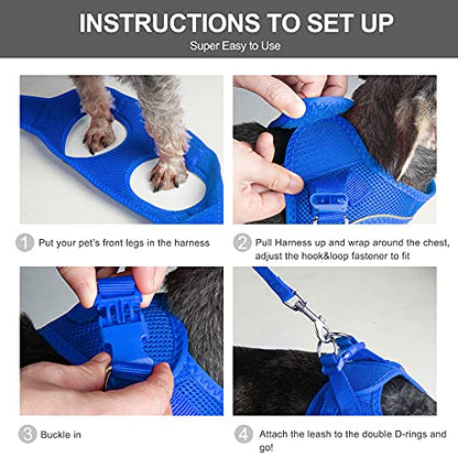Fida Comfy Dog Harness with Leash, Soft Puppy Vest Escape Proof, Breathable Lightweight Soft Mesh, Adjustable Reflective Step-in Harness for Cat & Extra-Small Pet (XS, Blue) - color: Blue, size: XS (Neck:12.2"-13"; Girth:14.2"-16.1")
