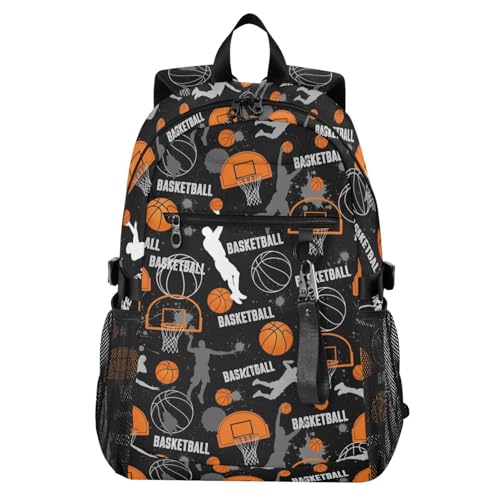 Basketball Rebounds Black Pattern Travel Backpack for Men Women Water Resistant 20L Large Capacity Laptop Backpack Fits 14 Inch Computer Tote Bag for Commute School College Business