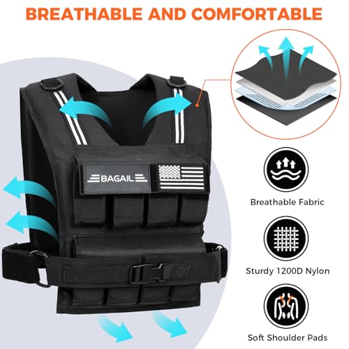 BAGAIL Weighted Vest Men, 20lb/30lb/40lb Adjustable Weight Vest for Woman with Removable Iron Weights, Women’s Rucking Vest for Walking, Workout, Running, Strength Training - size: 40 lb