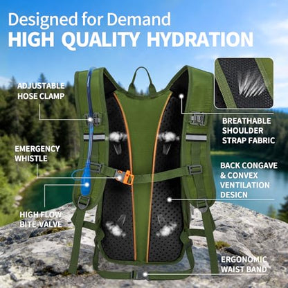 KABAQOO Hydration Backpack, 18L Multipurpose Hiking Backpack with 3L Water Bladder, Water Backpack Insulated Hydration Pack Ideal for Hiking and Cycling - color: Army Green