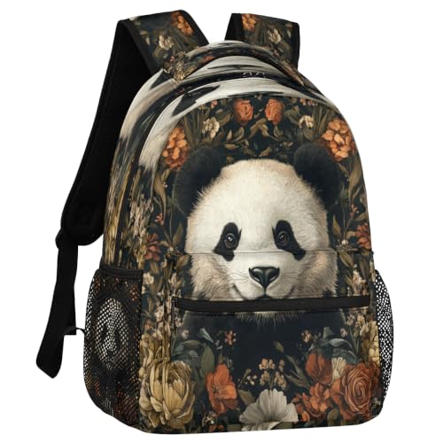 Vintage Panda Floral Womens Travel Backpack | 15.6 Inch Laptop Backpack, Lightweight Casual Daypack, Water Resistant, Cute Work Backpacks, Large Capacity - color: Multicolor7
