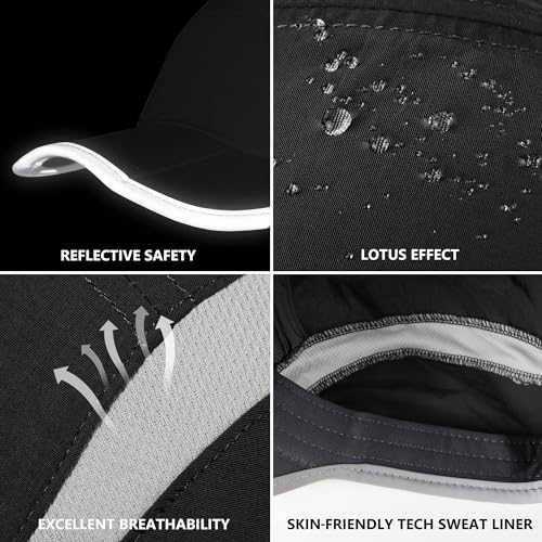 GADIEMKENSD Reflective Folding Outdoor Hat Unstructured Design UPF 50+ Sun Protection Sport Hats for Womens and Mens - color: Black