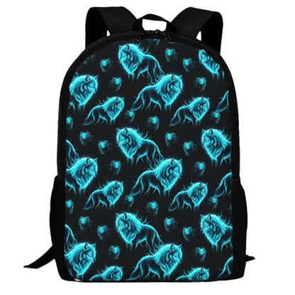 Lightweight Polyester Daypack Cool Cyan Wolf, Anti Theft Large Capacity Travel Hiking Backpack Unisex Carry On Bag for Outdoor Commute Business Use - color: Design (211)