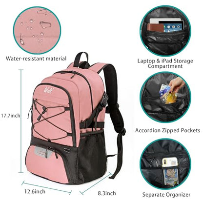 WOLT Basketball Backpack Large Sports Bag with Separate Ball Holder & Shoes Compartment, Best for Basketball, Soccer,Gym - color: Lightpink
