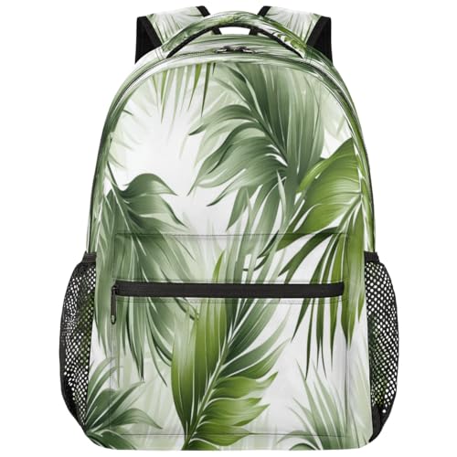 Palm Leaf Backpack with Chest Strap, Casual Backpack for Women Men, 16 Inch Daypack for Travel Work, Tropical Plant Print - color: Turquoise