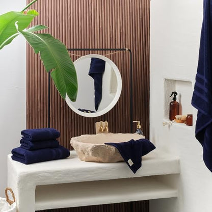 SOFE H&L | Olea Luxury Turkish Cotton Hand Towels Set of 4 Navy | Premium, Soft, Durable, Absorbent | Hotel Quality Plush Towels and Thick Towel Sets - color: Navy, size: Set of 4 (4 Hand Towels)