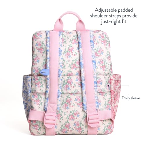 Itzy Ritzy Toddler & Kids Backpack - Lightweight Preschool & Elementary School Bag with Padded Straps, Trolley Sleeve, 2 Side Pockets, Tablet Sleeve & Name Label (Ribbons & Roses) - color: Ribbons & Roses