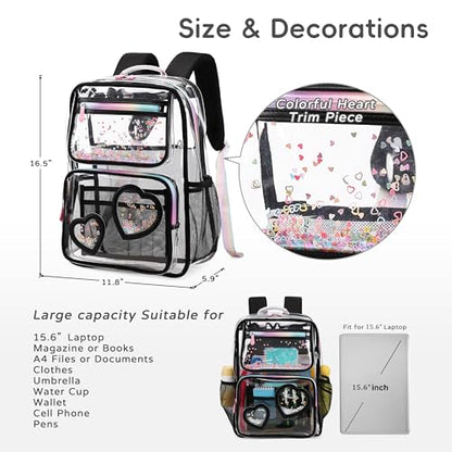 Clear Backpack for Girls,Clear Bookbag Heavy Duty Transparent Backpacks for Stadium Events, See Through Back Pack for Kindergarten Elementary Middle High School (Black) - color: Black