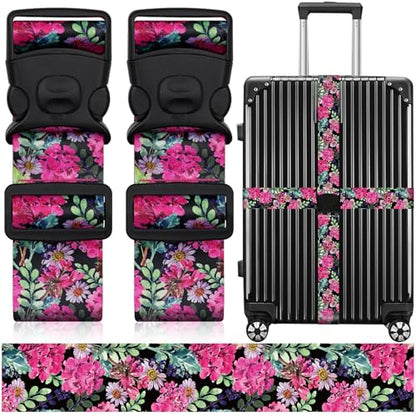 2 Pack Luggage Straps for Suitcases, Adjustable Travel Belt with Double Lock and Quick Release Buckle, Heavy Duty Nylon Bag Packing Strap, Bright Identifiers Business Travel Accessories-Pink Flowers - color: 24020 Pink Flowers
