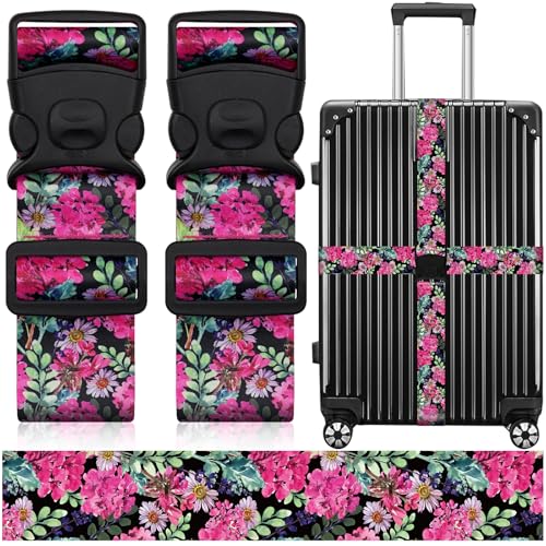 2 Pack Luggage Straps for Suitcases, Adjustable Travel Belt with Double Lock and Quick Release Buckle, Heavy Duty Nylon Bag Packing Strap, Bright Identifiers Business Travel Accessories-Pink Flowers - color: 24020 Pink Flowers