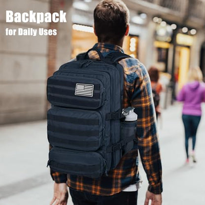 Military Tactical Backpack 25L Day Backpack for Men Molle Army 3 Days Assault Pack Bug Out Bag Water Resistant and Heavy Duty Hiking Treeking Rucksack - Dark Blue - color: Dark Blue, size: 25L
