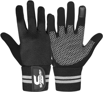 SAWANS Weight Lifting Gloves Gym Workout Fitness Wrist Wrap Support Men Women Fingerless Gloves Full Finger Touchscreen - size: Medium