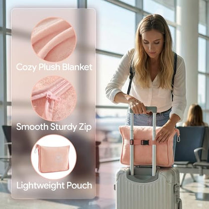Travel Blanket, Soft 2-in-1 Airplane Blanket, 65x40 Inches, Travel Blanket Airplane Compact with Bag, Car Blanket with Luggage Sleeve & Backpack Clip (Peachy Pink) - color: Peachy Pink
