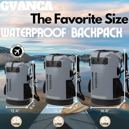 Waterproof Roll Top Kayak Dry Backpack, Floating Outdoor Dry Sack Boating Sailing Canoeing Rafting Fishing Camping 55L Grey - color: Grey, size: 55L