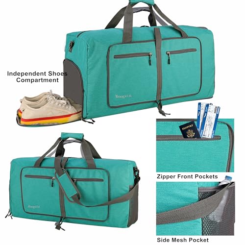 Woogwin Travel Duffel Bag Large Foldable Waterproof Overnight Bag for Beach Swim Bags Pool Sports Gym - color: 60L SnowGreen