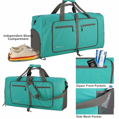 Woogwin Travel Duffel Bag Large Foldable Waterproof Overnight Bag for Beach Swim Bags Pool Sports Gym - color: 60L SnowGreen