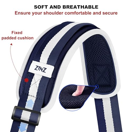 ZINZ 74" Shoulder Strap with Fixed Pad and Dual Balanced Buckles，Blue-White-Blue Stripe - color: Blue-white-blue Stripe
