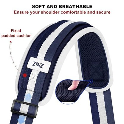 ZINZ 74" Shoulder Strap with Fixed Pad and Dual Balanced Buckles，Blue-White-Blue Stripe - color: Blue-white-blue Stripe