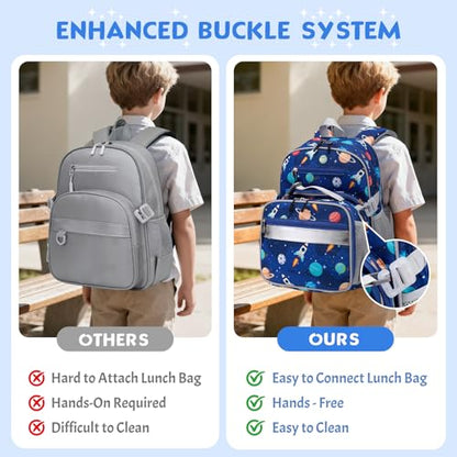 3PCS Boys Backpack Ages 5-8 with Lunch Bag & Pencil Case, Toddler School Backpack for Kids Boys - 15inch Backpack Boy Bookbag for Preschool Kindergarten Elementary School - color: Rocket & Planet
