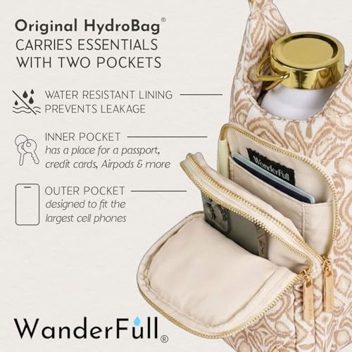 WanderFull® Original HydroBag®, Fits Up to 32 oz Water Bottle Holder with Strap, Gift for Women, Hands-Free Crossbody, Water Bottle Carrier Bag with Phone Pocket - color: Natural Zebra Print