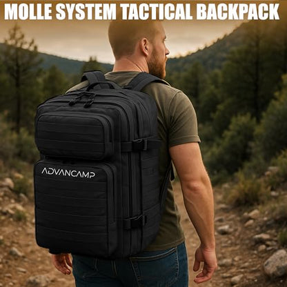 45L Military Tactical Backpack Large Day Pack for Men – MOLLE Rucking Assault Rucksack, Heavy-Duty Water-Resistant Bag for Hiking, Gym, Travel & Outdoor Adventures – Black - color: Black