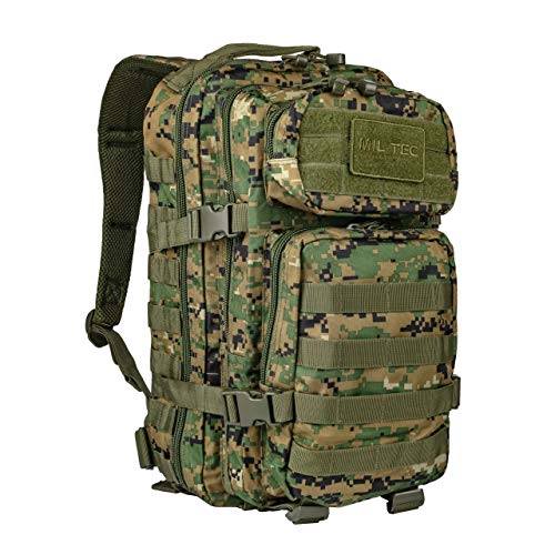 Mil-Tec Unisex Assault Pack - Rugged Durable Lightweight Ergonomic Versatile Tactical Outdoor Camping Hiking Backpack with Adjustable Padded Shoulder Straps & MOLLE Loops, Digital Woodland Camo, 20L - color: Digital Woodland Camo, style: Outdoor Tactical
