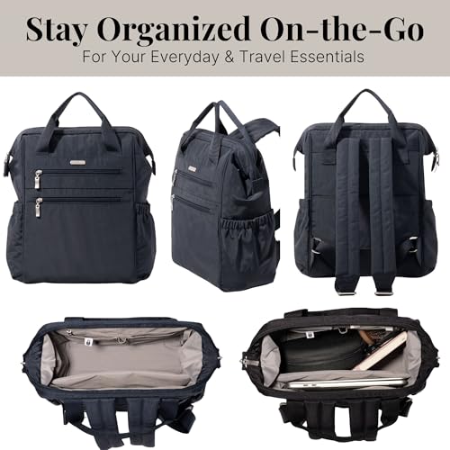 Baggallini City Scape Backpack - 15"x11" Lightweight Work Travel Bag w/Luggage Sleeve & RFID - color: French Navy