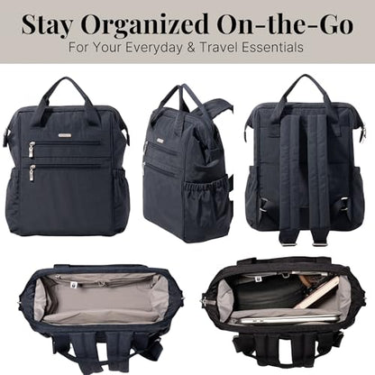 Baggallini City Scape Backpack - 15"x11" Lightweight Work Travel Bag w/Luggage Sleeve & RFID - color: French Navy