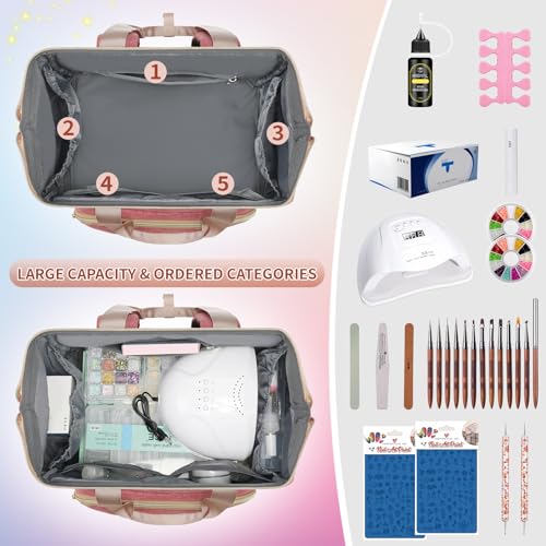 LTINVECK Nail Polish Organizer Case Backpack Holds 70 Bottles (15ml/0.5fl.oz)& Nail Lamp, 2 Layers Detachable Nail Kit Storage Case, Large Travel Nail Supplies Shoulder Bag for Manicure Tools (Pink) - color: Pink