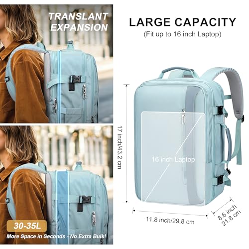 PIJUSHI Travel Backpack for Women Expandable Carry on Luggage Backpack Airline Approved TSA 16" Laptop Bag Business with USB Port(PE034 Blue) - color: Blue