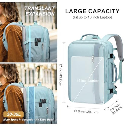 PIJUSHI Travel Backpack for Women Expandable Carry on Luggage Backpack Airline Approved TSA 16" Laptop Bag Business with USB Port(PE034 Blue) - color: Blue