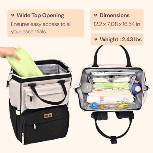 BabbleRoo Diaper Bag Backpack, Multifunction Nappy Changing Bag with Changing Pad, Stroller Straps & Pacifier Case, Unisex Stylish Travel Back Pack for Moms & Dads – Apricot & Black - color: Black & Apricot
