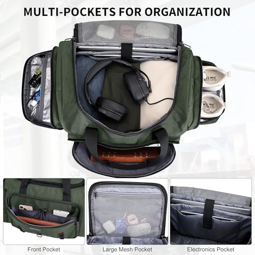 WITZMAN Duffle Bag for Men Large Overnight Carry On Weekender Bag with Shoe Compartment Sports Gym Duffle Bags for Traveling(B719 Army Green) - color: Army Green