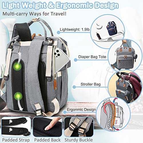 SHITIESHOU Diaper Bag Backpack Baby Bag, Baby Girl Boy Diaper Bag for Dad Mom with Pad, 16 Pockets, Pacifier Case, Large Diaper Bags Unisex for Travel (Grey) - color: Gray