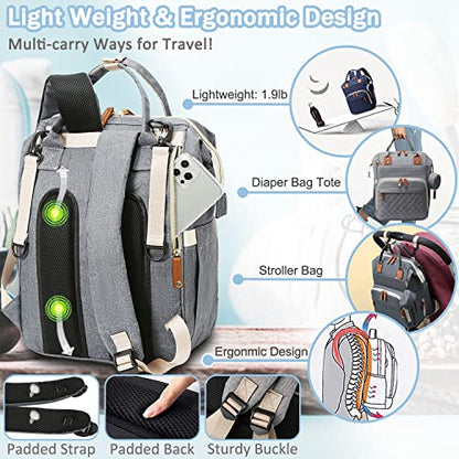 SHITIESHOU Diaper Bag Backpack Baby Bag, Baby Girl Boy Diaper Bag for Dad Mom with Pad, 16 Pockets, Pacifier Case, Large Diaper Bags Unisex for Travel (Grey) - color: Gray