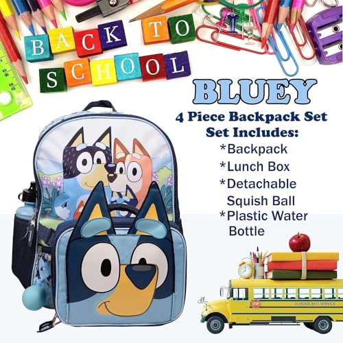 AI ACCESSORY INNOVATIONS Bluey 4 Piece Backpack Set for Pre School Girls & Boys, Kids 16" School Bag - color: Bluey