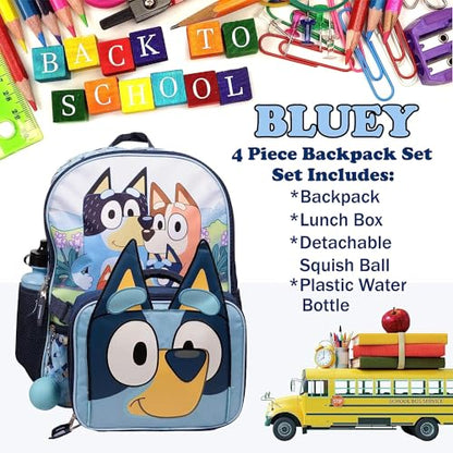 AI ACCESSORY INNOVATIONS Bluey 4 Piece Backpack Set for Pre School Girls & Boys, Kids 16" School Bag - color: Bluey