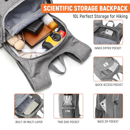SKYSPER 10L Hiking Backpack, Foldable & Packable Lightweight Daypack for Travel, Collapsible Small Compact Hiking Backpack for Women & Men, Gray - color: Gray