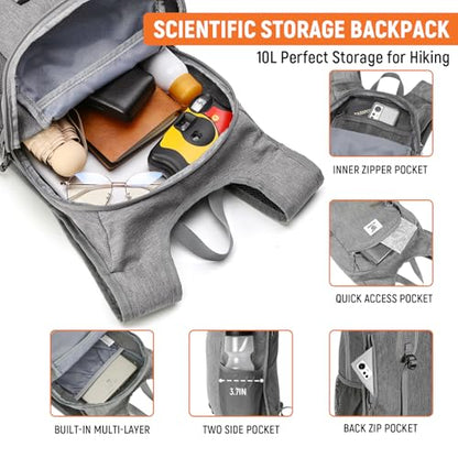 SKYSPER 10L Hiking Backpack, Foldable & Packable Lightweight Daypack for Travel, Collapsible Small Compact Hiking Backpack for Women & Men, Gray - color: Gray