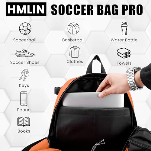 Soccer Backpack with Ball Holder,Youth soccer Bag for Basketball,Volleyball-Includes Separate Shoe Compartment&and Insulation (Orange) - color: Orange