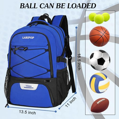 LARIPOP Basketball Backpack Large Basketball Bag with Ball Holder & Shoe Compartment for Adults Men Women - color: Blue