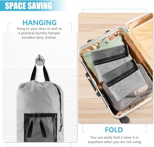 Laundry Bag Backpack with Shoulder Straps and Mesh Pocket Laundry Backpack Large Portable Laundry Hamper for College Laundromat Apartment with Drawstring Closure, Adjustable Back Straps (Khaki) - color: Khaki