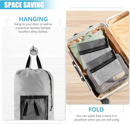 Laundry Bag Backpack with Shoulder Straps and Mesh Pocket Laundry Backpack Large Portable Laundry Hamper for College Laundromat Apartment with Drawstring Closure, Adjustable Back Straps (Khaki) - color: Khaki