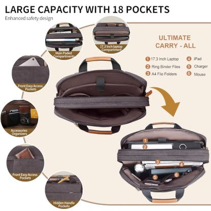 ESTARER Laptop Computer Bag for Men 3 In 1, 17-17.3 Inch Laptop Messenger Bag for Business/Work/Travel, Convertible Backpack Briefcase Water resistant Canvas Laptop Backpack (Grey) - color: Canvas Gray