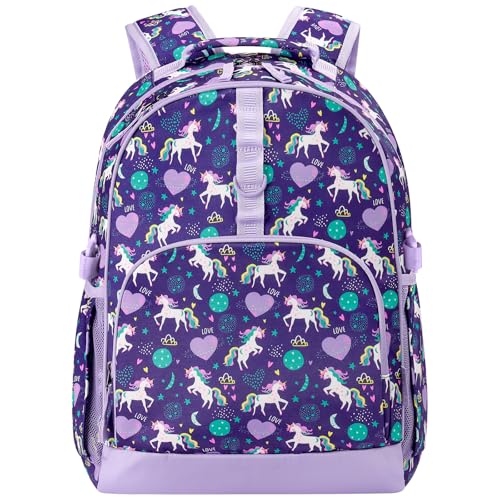 Choco Mocha Kids Backpack for Girls Unicorn Backpack Kids Elementary School Backpack for Girls Ages 6-8 Kid Bookbag 17 Inch with Chest Strap, Planet Purple - color: Unicorn Planet Purple
