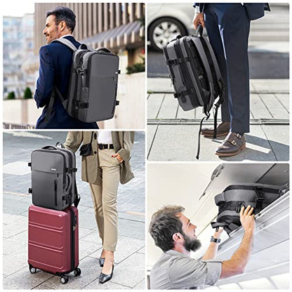HOMIEE 40L Expandable Carry on Backpack Fit 15.6 Inch Laptop with USB Charging Port for Business Weekender, TSA Approved Personal Item Travel Backpack Waterproof Luggage Suitcase - color: Grey