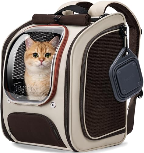 Pecute Dog Backpack Carrier,Large Space Dog Bubble Backpack,Ergonomic,Khaki | Color Blocking,Sunshade curtain,Folding bowl,Transparent window,Sturdy,Large mesh on both sides for breathability - color: Khaki-on-Khaki Color Blocking