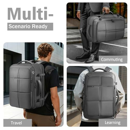 tazbuzo Travel Backpack, Extra Large 50L Flight Approved Carry on Backpack, Expandable Waterproof Business Suitcase Daypack Big Bag Fits 18.4 Inch Laptop, Grey - color: Grey