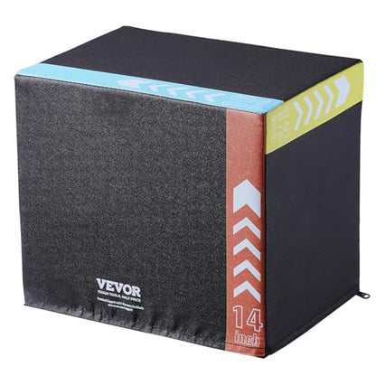 VEVOR 3 in 1 Plyometric Jump Box, Cotton Plyo Box, Platform & Jumping Agility Box, Anti-Slip Fitness Exercise Step Up Box for Home Gym Training, Conditioning Strength Training, Multiple Sizes, Black - size: 16"x14"x12"